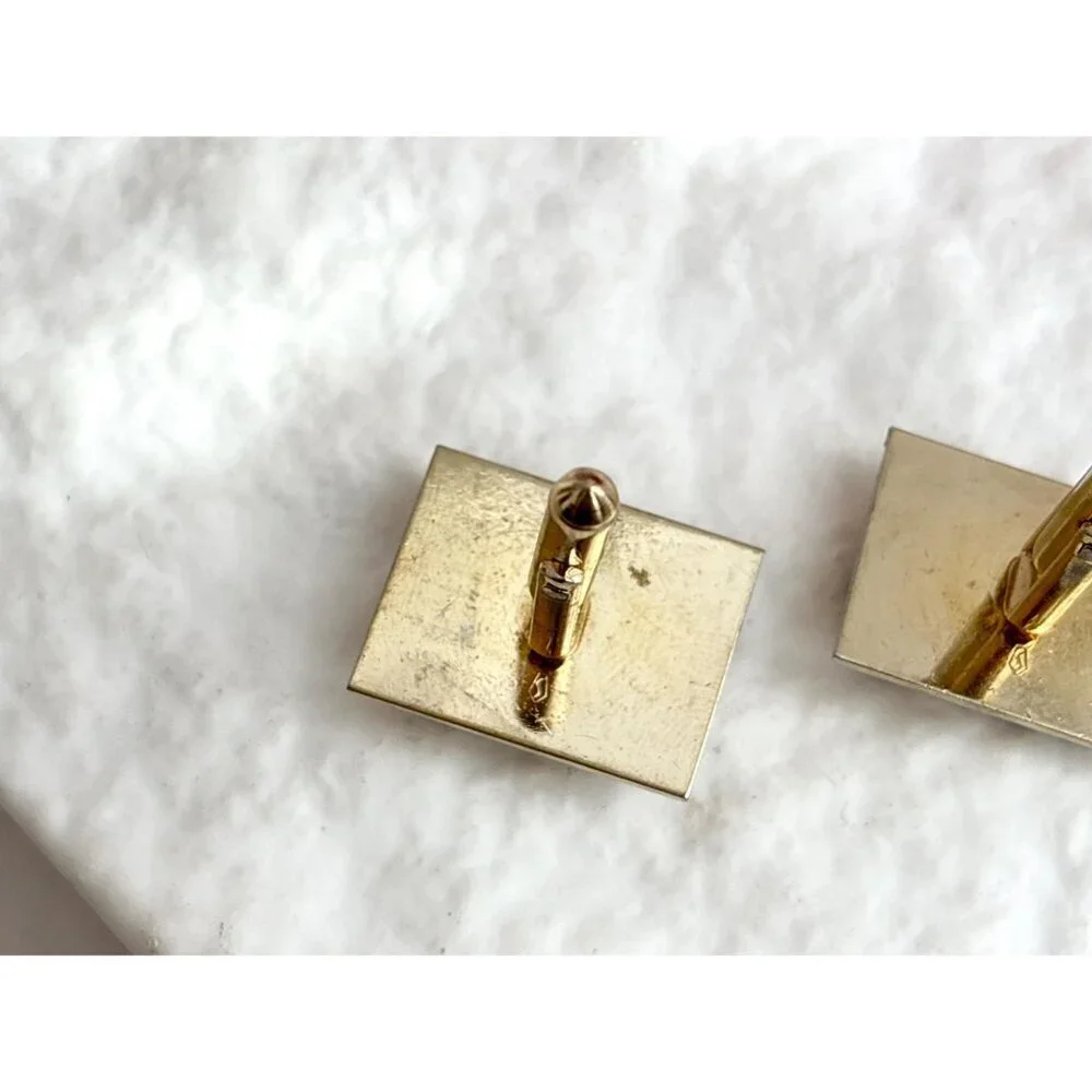 Faux Tiger's Eye Gold Toned Rectangular Vintage 80's Style Cuff Links